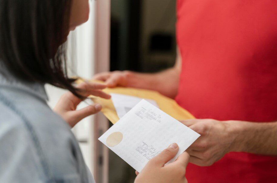 تصویری از زنی در حال تحویل چند پاکت پستی